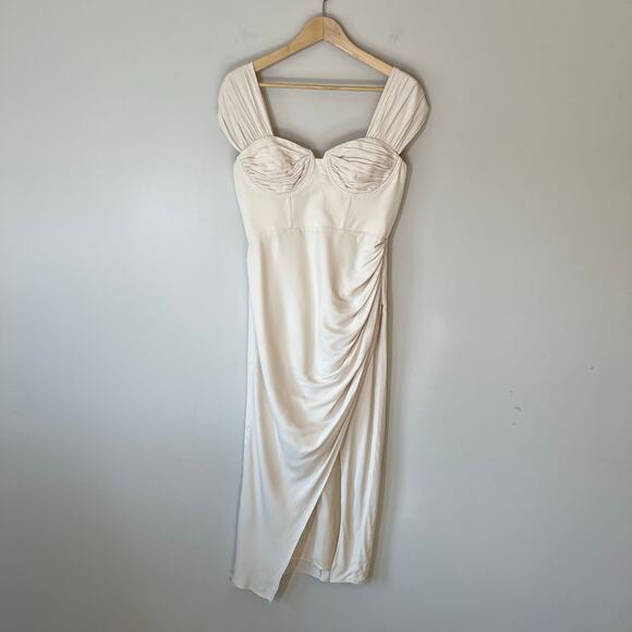 Self-Portrait Stretch Crepe Midi Dress Ivory Size 6 - Picture 2 of 16